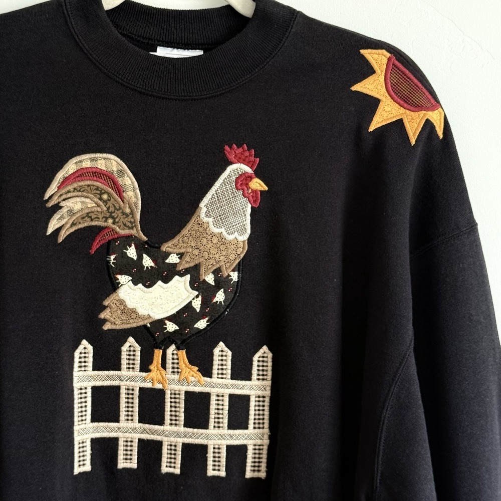 Vtg Rooster Graphic Sweatshirt Womens XL Farm Cottage Bird Country USA Deadstock - Picture 1 of 10
